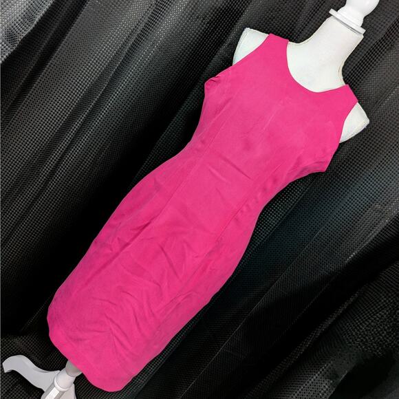 ROBBIE BEE! SILK, 100%! FUSCHIA PINK SHEATH, SHELL STUNNING DRESS! SZ 8 - Picture 1 of 7